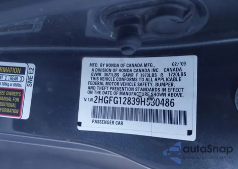 2009 Honda Civic Ex from USA, damaged, VIN 2HGFG12839H530486